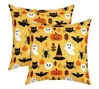 Lot de 2 Housses de Coussins 60x60 Halloween, Housse d'oreiller Citrouille pour Maison, Taie d'oreiller Fantôme Lanterne, Housse d'oreiller Décorative Chauve-Souris Feuilles D'Automne pour Enfants