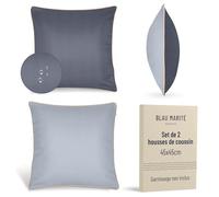Lot de 2 Housses de Coussins décoratifs Imperméables et Anti-Taches. Doux et agréables au Toucher. Idéal pour l'intérieur et l'extérieur. (45x45cm, Bleu)