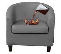 Lot de 2 housses de fauteuil club extensibles en cuir imperméable pour fauteuil tonneau, fauteuil, salon, gris foncé
