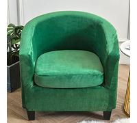 Lot de 2 housses de fauteuil tonneau en velours doux extensible et antidérapant pour salle à manger, salon, bureau avec housse de coussin (vert)