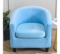 Lot de 2 housses de fauteuil tonneau en velours doux, extensibles, antidérapantes avec housse de coussin, idéales pour décoration de salle à manger, salon, bureau (bleu)