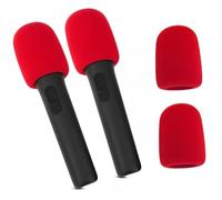 Lot de 2 housses de microphone en éponge pour JBL PartyBox Encore 2, filtres anti-pop anti-salive, lavables en mousse coupe-vent pour microphone sans fil PartyBox Encore 2/Encore (rouge + rouge)