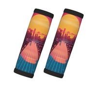 Lot de 2 housses de poignée de bagage pour valise - Coucher de soleil néon Cyberpunk Cityscape - Identificateurs de valises pour valises, accessoires de voyage, essentiels de voyage pour l'avion