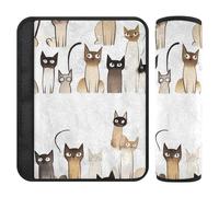 Lot de 2 housses de siège auto motif chats siamois de dessin animé blanc pour ceinture de sécurité coupée dans le cou pour protection d'avion