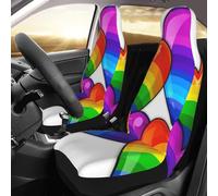Lot de 2 housses de siège avant de voiture avec motifs cœurs arc-en-ciel Gay Pride - Protection universelle pour sièges avant de voiture - Imperméable et antidérapante
