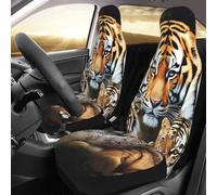 Lot de 2 housses de siège avant universelles pour voitures, berlines, camions et VUS - Motif lion tigre léopard et papillon