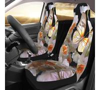 Lot de 2 housses de siège avant universelles pour voitures, berlines, camions, SUV - Motif papillons et fleurs de narcisse