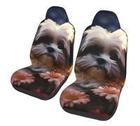 Lot De 2 Housses De Siège Chien Shih Tzu Et Fleurs Couvre Sièges Protectrices Car Seat Cover Décoration Housses De Siège De Voiture pour Camions SUV Berline 52X138CM