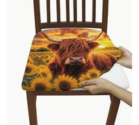Lot de 2 housses de siège de chaise à motif de vache Highland, amovibles et extensibles en élasthanne avec imprimé nature, housses décoratives rustiques pour la maison, la salle à manger