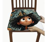 Lot de 2 housses de siège de chaise mignonnes sorcières en élasthanne extensible amovible avec motif d'Halloween, housses décoratives amusantes pour chambre d'enfant