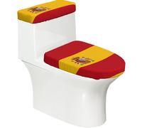 Lot de 2 housses de siège de toilette imprimées avec drapeau espagnol - avec couvercle de réservoir - Convient aux toilettes en forme de U ou allongées - Parfait pour une pendaison de crémaillère, un