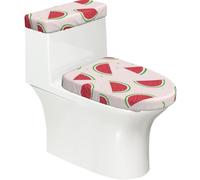 Lot de 2 housses de siège de toilette imprimées pastèque rose avec couvercle de réservoir - Convient aux toilettes en forme de U ou étendues - Parfait pour une pendaison de crémaillère, un
