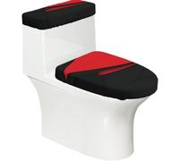 Lot de 2 housses de siège de toilette rouges et noires avec couvercle de réservoir, ajustement élastique pour toilettes en forme de U et allongées, décoration de salle de bain, cadeau de pendaison de