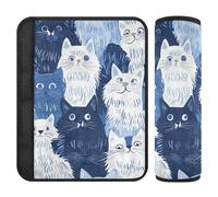Lot de 2 housses de siège de voiture motif chats angora turcs drôles bleu marine pour ceinture de sécurité pour berline