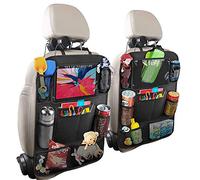 Lot de 2 Housses de Siège de Voiture, Organisateur de Siège Arrière pour Enfants, Compartiment pour Ipad/Tablette, Protection Arrière de Tapis, Imperméable (Noir)