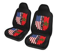 Lot De 2 Housses De Siège Drapeau des États-Unis, du Maroc Et De L'Amérique Housses De Siège De Voiture Protectrices Car Seat Cover Universel Couvre Sièges pour Berline SUV Camions 52X138CM