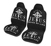 Lot De 2 Housses De Siège Jésus-Christ m'a Sauvé La Vie. Blanc Housses De Siège De Voiture Décoratives Car Seat Cover Antidérapantes Couvre Siège pour Berlines SUV Camions 52X138CM