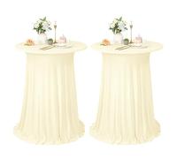 Lot de 2 housses de table de bar extensibles beiges avec jupe, 81,3 x 109,2 cm, résistantes aux taches, anti-plis, lavables, jupes de table rondes en polyester extensible pour mariage, fête, salle à