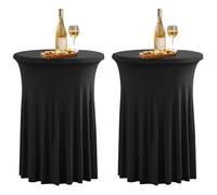 Lot de 2 housses de table haute extensibles avec jupe de renfort - 80 x 110 cm - Rondes - Lavable - Pour table de cocktail, de bistrot, fête, mariage, bar, banquet
