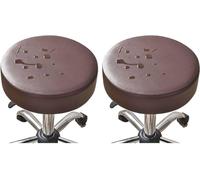 Lot de 2 housses de tabouret de bar rondes et imperméables en cuir synthétique avec élastique en bas (marron)
