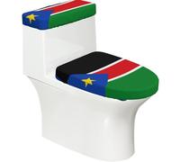 Lot de 2 housses de toilette élastiques avec motif drapeau du Soudan du Sud - Couvercles extensibles et housses de réservoir pour salle de bain - Doux et lavable en forme de U