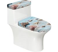 Lot de 2 housses de toilette élastiques en forme de U pour salle de bain, motif coquillage, étoile de mer et plage