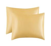 Lot de 2 housses d'oreiller en satin de soie de mûrier, doux et pur - pour cheveux et peau - avec fermeture à enveloppe (doré, standard / 50 x 75 cm)