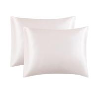 Lot de 2 housses d'oreiller en satin de soie de mûrier, doux et pur - pour cheveux et peau - avec fermeture à enveloppe (ivoire, standard / 50 x 75 cm)