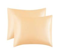Lot de 2 housses d'oreiller en satin de soie de mûrier, doux et pur - pour cheveux et peau - avec fermeture à enveloppe (champagne, standard / 50 x 75 cm)
