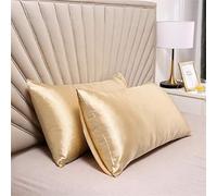 Lot de 2 housses d'oreiller en satin de soie de mûrier, doux et pur - pour cheveux et peau - avec fermeture à enveloppe (beige, standard / 50 x 75 cm)