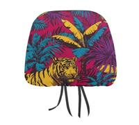 Lot de 2 housses élastiques et confortables pour appuie-tête de voiture avec motifs de feuilles de bananier jaunes et plantes tropicales - Compatibles avec la plupart des voitures, camionnettes, SUV