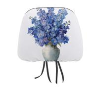 Lot de 2 housses élastiques et confortables pour appuie-tête de voiture - Bouquet de fleurs de delphinium dans un vase en céramique - Pour homme et femme - S'adapte à la plupart des voitures