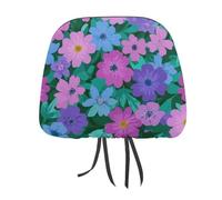 Lot de 2 housses élastiques et confortables pour appuie-tête de voiture imprimées avec fleurs roses, violettes et bleues sur fond vert, pour homme et femme, s'adapte à la plupart des voitures