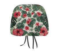 Lot de 2 housses élastiques et confortables pour appuie-tête de voiture - Motif fleurs d'hibiscus roses et feuilles de monstera vertes - Compatibles avec la plupart des voitures, camionnettes, SUV