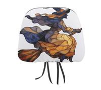 Lot de 2 housses élastiques et confortables pour appuie-tête de voiture - Motif sorcière assise sur balai - Pour homme et femme - Compatibles avec la plupart des voitures, camionnettes, SUV, camions