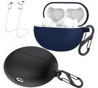 Lot De 2 Housses En Silicone Liquide Compatibles Oppo Enco X2 - Étui Ultra-Fin Antichoc Avec 2 Mousquetons Et 2 Cordons Anti-Perte - Noir Et Bleu - Compatible Recharge Sans Fil