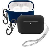 Lot De 2 Housses En Silicone Liquide Compatibles Soundcore A20i - Coque Ultrafine Antichoc Pour Boîtier De Charge Avec 2 Mousquetons (Noir Et Bleu)