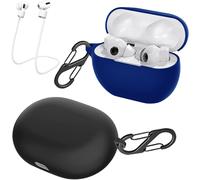 Lot de 2 housses en silicone liquide ultra-fines pour Huawei FreeBuds Pro 2 ¿ coque de protection antichoc avec mousquetons et lanières anti-perte ¿ noir et bleu