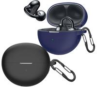 Lot de 2 housses en silicone liquide ultrafines pour Huawei FreeClip (écouteurs Open Ear) - étuis antichoc mat antidérapant avec 2 mousquetons, compatibles charge sans fil - Noir & Bleu