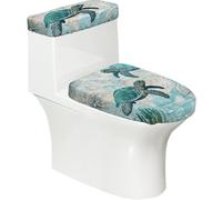 Lot de 2 housses extensibles pour abattant de WC et réservoir de toilette avec fond élastique, couverture souple et motif rétro avec boussole nautique, carte du monde, tortues de mer, pour salle de