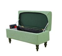 Lot de 2 housses extensibles pour pouf de rangement rectangulaire, housse de banc amovible avec élastique en bas (taille L, vert clair)