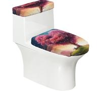 Lot de 2 housses pour abattant de toilettes Motif cœur et arbre Rose