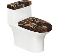 Lot de 2 housses pour abattant de WC avec motif cerf sur fond marron - Super doux - Lavables