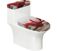 Lot de 2 housses pour abattant de WC - Motif étoiles de mer rouges et coquillages - Super doux - Lavables