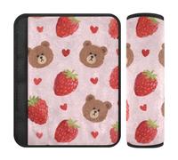 Lot de 2 housses pour ceinture de sécurité - Motif ours marron et fraise - Soulage le stress sur votre cou et vos épaules - Protection pour berline