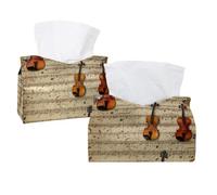 Lot de 2 housses rectangulaires pour boîte à mouchoirs, instruments de musique vintage, violons avec notes de musique pour salle de bain, cuisine, chambre à coucher, vanité, comptoir, maison, bureau