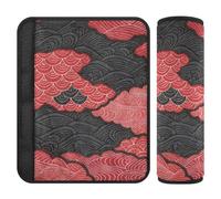 Lot de 2 housses rembourrées pour ceinture de sécurité - Rouge et noir - Motif zéphyr japonais - Pour berline