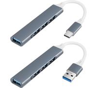 Lot de 2 hubs USB ultra fins 4 ports de type C vers 3 USB + USB vers USB-Adaptateur d'extension de données pour ordinateur portable,clavier,souris,Mac,lecteur flash,disque dur mobile
