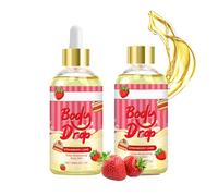 Lot de 2 huiles corporelles hydratantes à la fraise - Apaise la peau - Parfum naturel - Parfum longue durée - Pénètre sans graisse - Pour tous les types de peau - 60 ml
