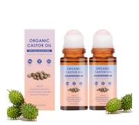 Lot de 2 huiles de ricin bio avec rouleau de quartz rose - Huile de ricin naturelle pour visage, corps et cheveux - Pressée à froid - Huile de massage pour une hydratation en profondeur et un lissage